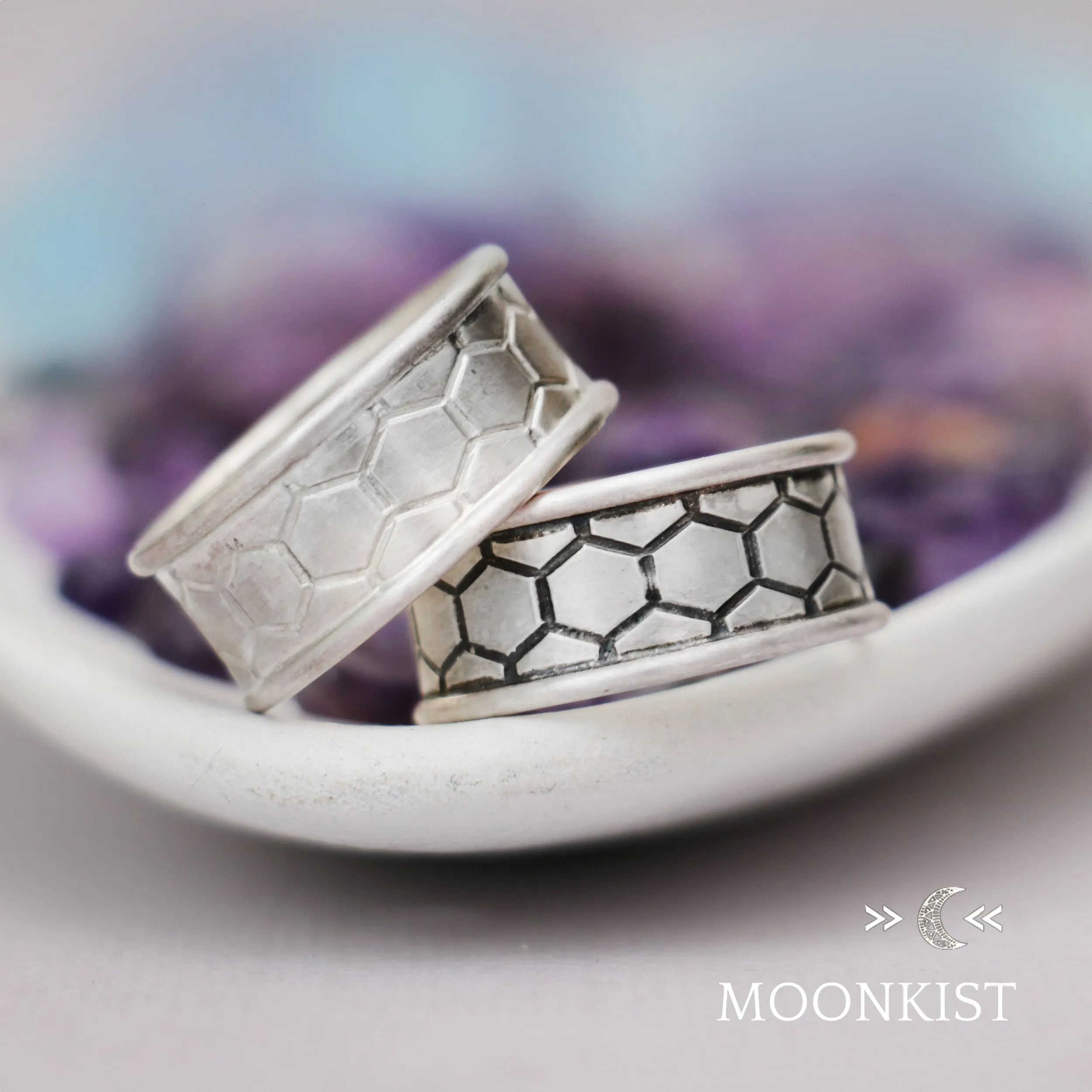 Sterling Silver Wide Hexagonal Wedding Ring  | Moonkist Designs