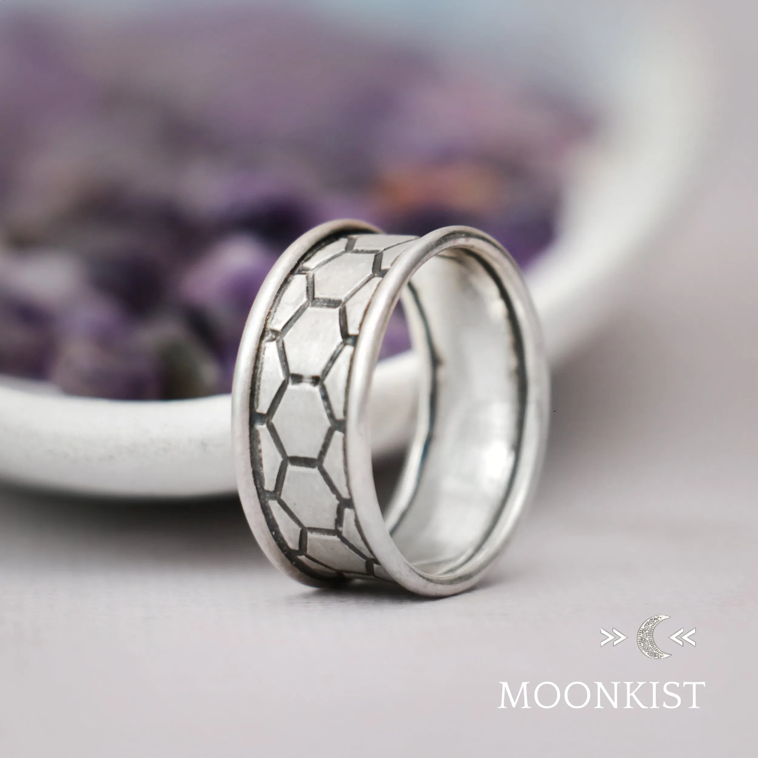 Sterling Silver Wide Hexagonal Wedding Ring  | Moonkist Designs