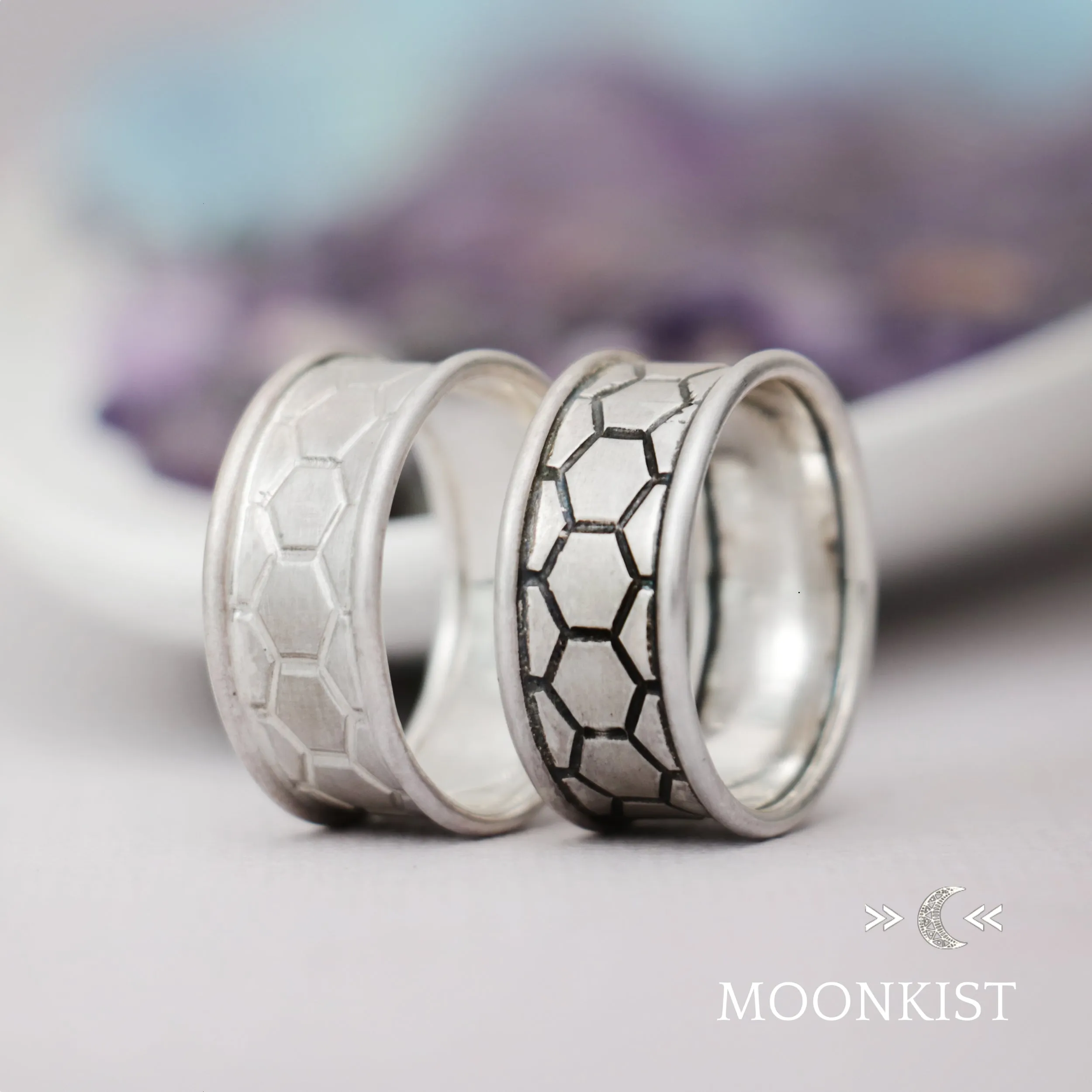 Sterling Silver Wide Hexagonal Wedding Ring  | Moonkist Designs