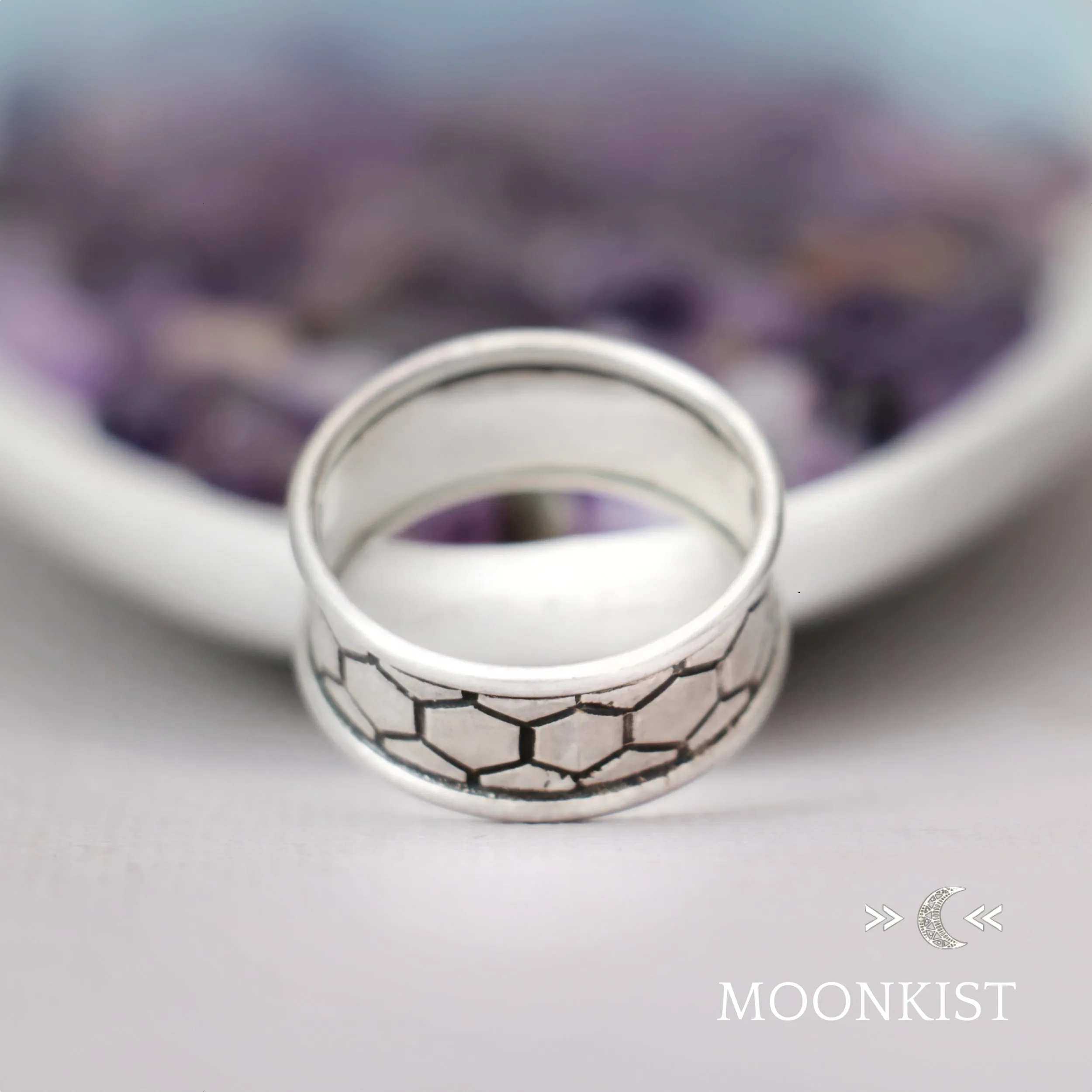 Sterling Silver Wide Hexagonal Wedding Ring  | Moonkist Designs