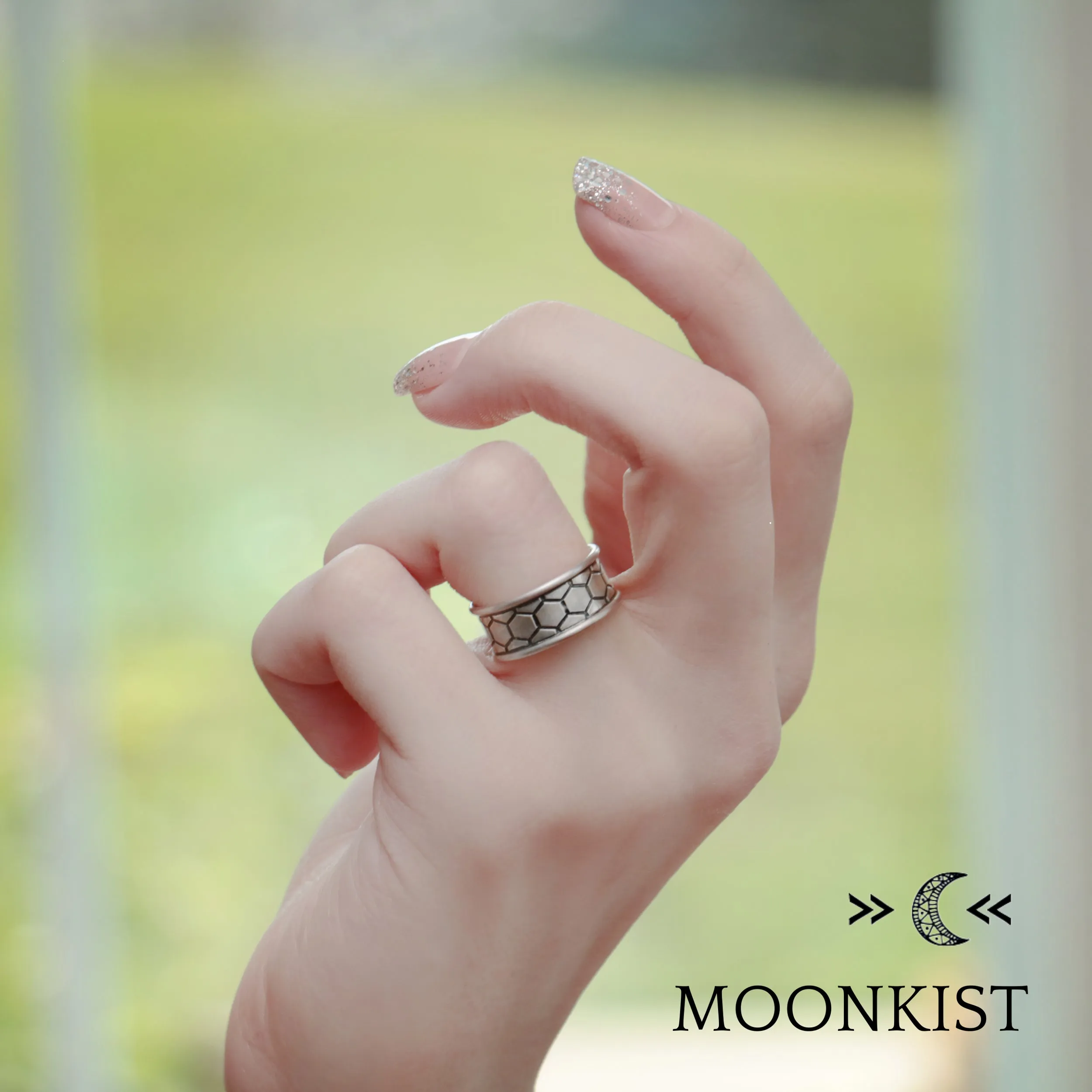 Sterling Silver Wide Hexagonal Wedding Ring  | Moonkist Designs