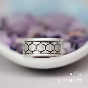 Sterling Silver Wide Hexagonal Wedding Ring  | Moonkist Designs