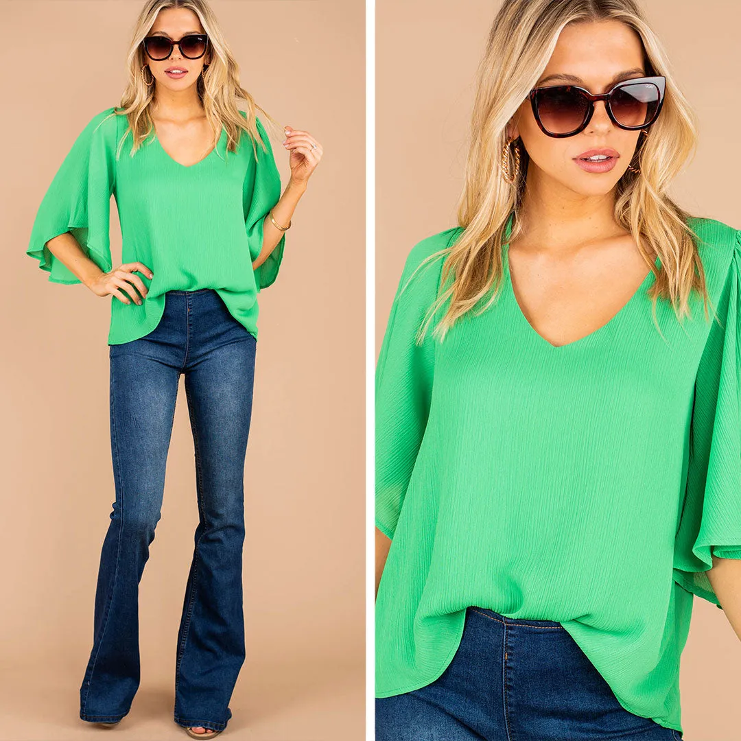 We're Here For You Emerald Green Ruffle Sleeve Top