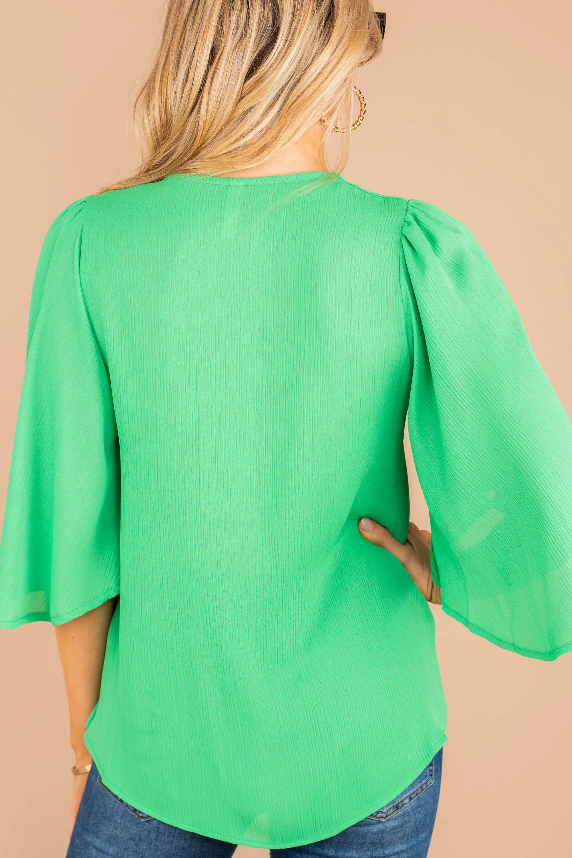 We're Here For You Emerald Green Ruffle Sleeve Top